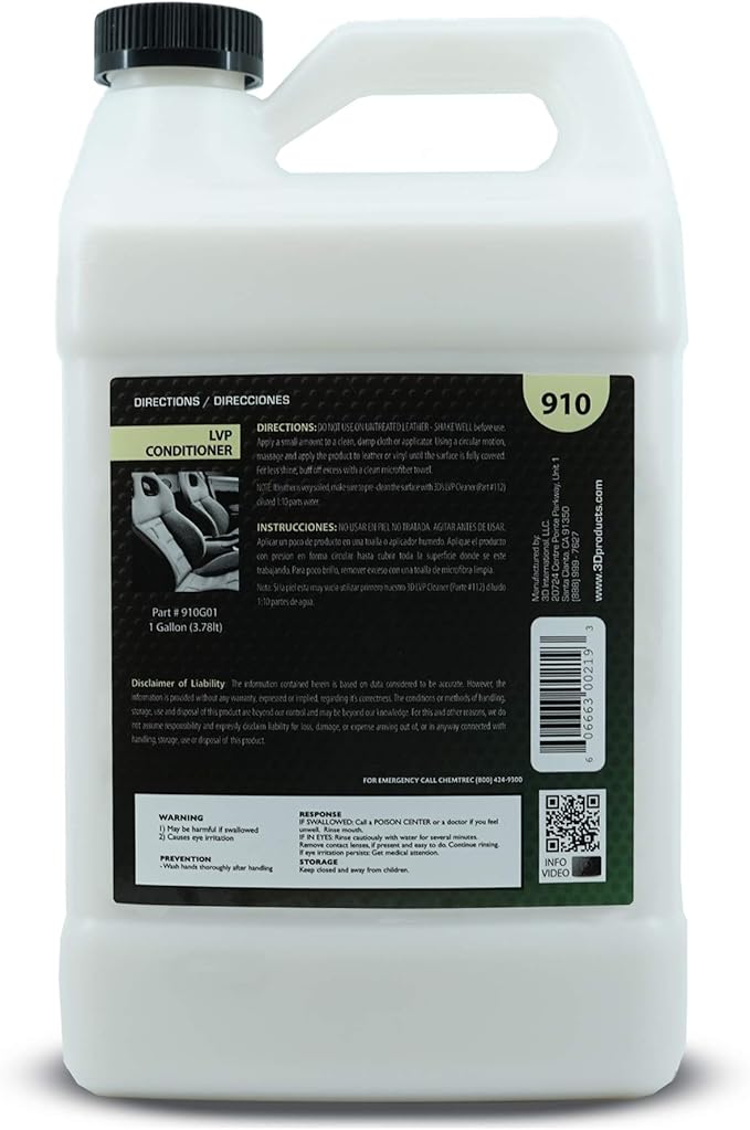 3D Leather, Vinyl & Plastic Conditioner | Restores, Conditions & Protects Car Interiors | Non-Greasy UV Protection for Seats,