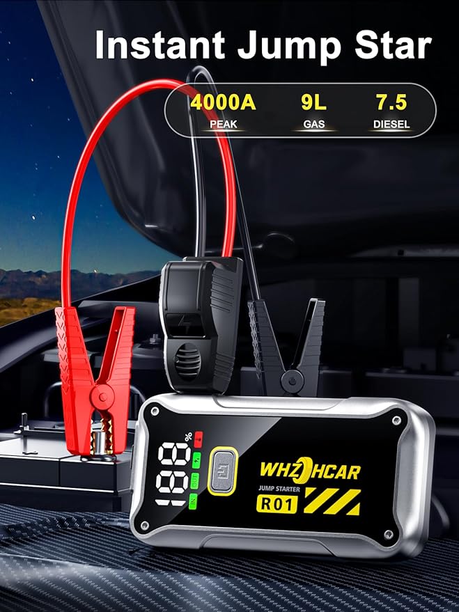 Car Jump Starter,12V 4000A Car Battery Jump Starter (9.0 Gas/7.5L Diesel) Fast Charging Portable Battery Pack with LCD