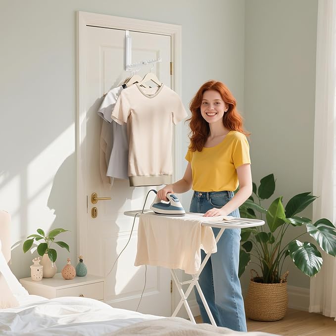 BAKON Over The Door Hanger Folding Clothes Drying Rack, Double Fold Hanging Door Hooks Coat Rack for Indoor Laundry Room Comp