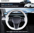 Steering Wheel Cover for Tesla Model 3 (2017-2023) / Model Y (2020-2024),Anti-Slip,Comfortable Grip, Breathable,Customized for Tesla Model 3/Y Accessories,Nappa White