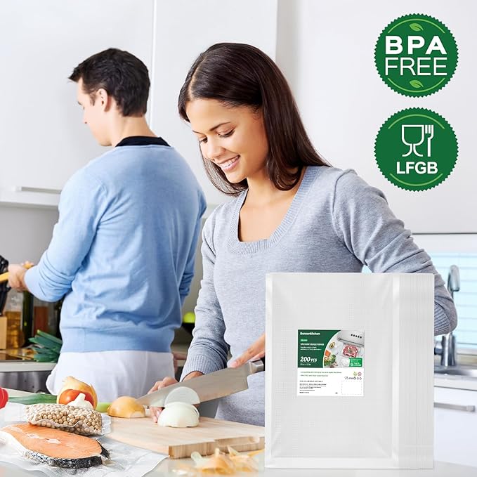 Bonsenkitchen Precut Vacuum Sealer Bags 200 Quart 8" x 12", BPA Free, Commercial Grade Textured Food Vacuum Sealer Bag, Thick