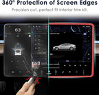 2PCS Protector Trim Frame Compatible with Tesla Model 3 Y 2019-2024 2025 Screen Edge Frame Rearview Mirror Cover Interior Silicone Decorations Center Console Decor Highland Juniper Accessories (Red)