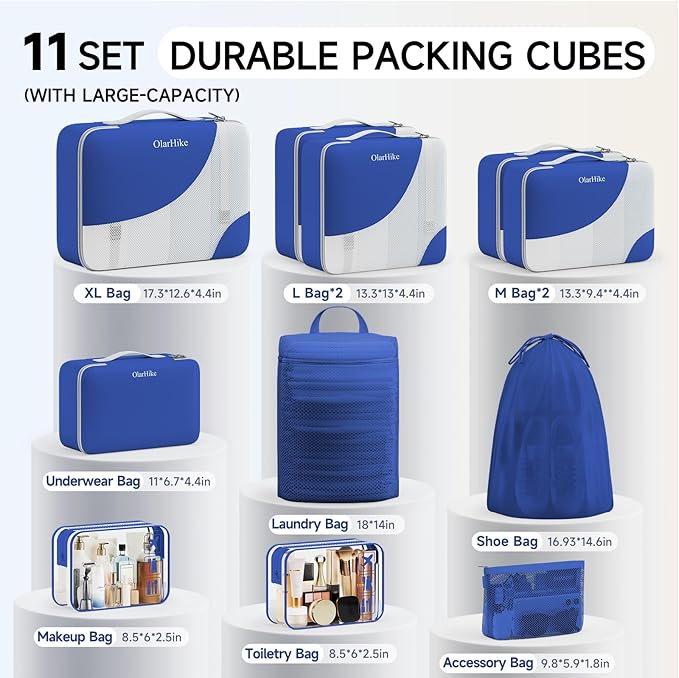 11 Set Packing Cubes for Travel, Gifts for Women Mom Kids, TSA Approved Bags for Makeup, Cosmetic, Toiletry, Suitcase Organiz