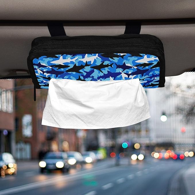 Car Tissue Holder Car Visor Organizer Tissue Box Holder for Car Sun Visor Organizer with Car Vehicle Accessories Essentials Interior for Women Men Bright Blue Marine Shark