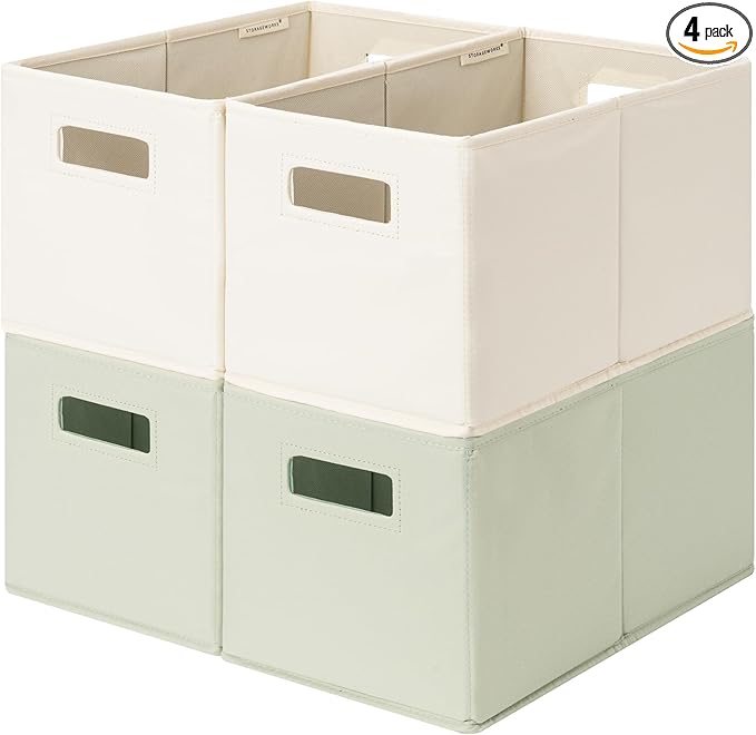 StorageWorks Fabric Storage Bins for Shelves, Closet Organizers and Storage Baskets, Collapsible Storage Bins with Cutout Han
