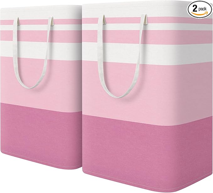 HomeHacks 2 Pack Large Laundry Baskets, Waterproof, Freestanding Laundry Hampers, Collapsible Clothes Hamper with Reinforced 
