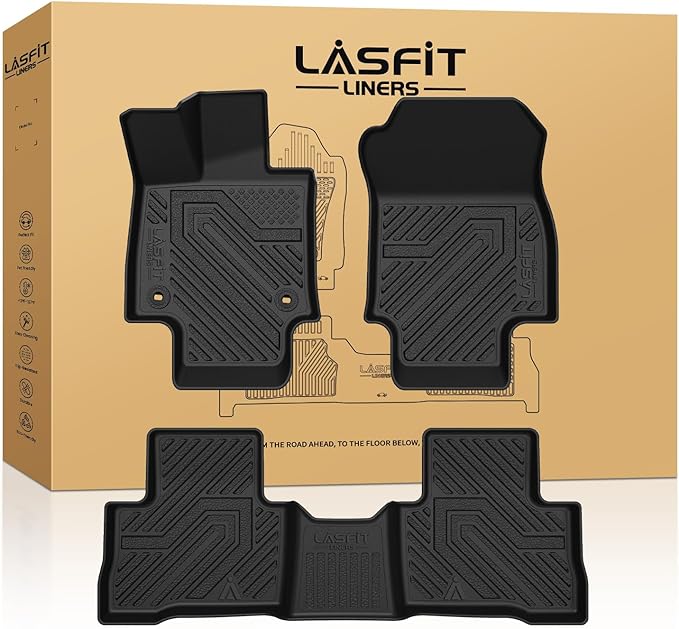 LASFIT Floor Mats for Toyota RAV4 2019-2025 (Fit Hybrid/Prime/PHEV) | Hybrid LE/XLE/XSE/Limited & Prime All Weather TPE Custom Fit Floor Liner for RAV 4 1st & 2nd Row Car Mat Accessories, Black