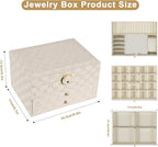GUOER Jewelry Box for Women Girl Wife - Large PU Leather Jewelry Organizer Storage Case with 3 Layers Display for Earrings Br