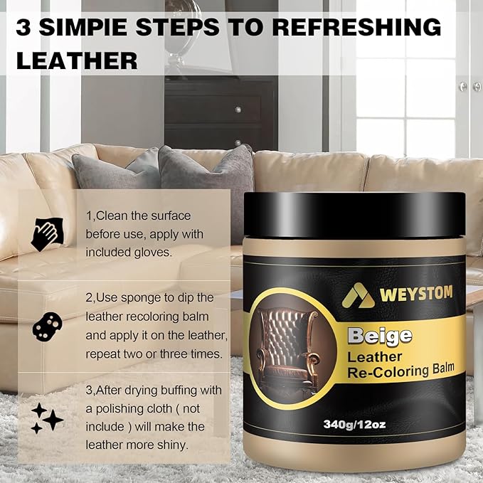 Leather Recoloring Balm, 12oz Large Size Leather Dye, Color Restorer, Scratch Repair, Furniture & Couch Restorer Kit, Repair 