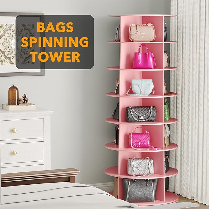 SpaceAid 7 Tier Rotating Shoe Rack Tower, Spinning Shoe Display Lazy Susan, Revolving 360 Shoe Rack Storage Round Carousel, V