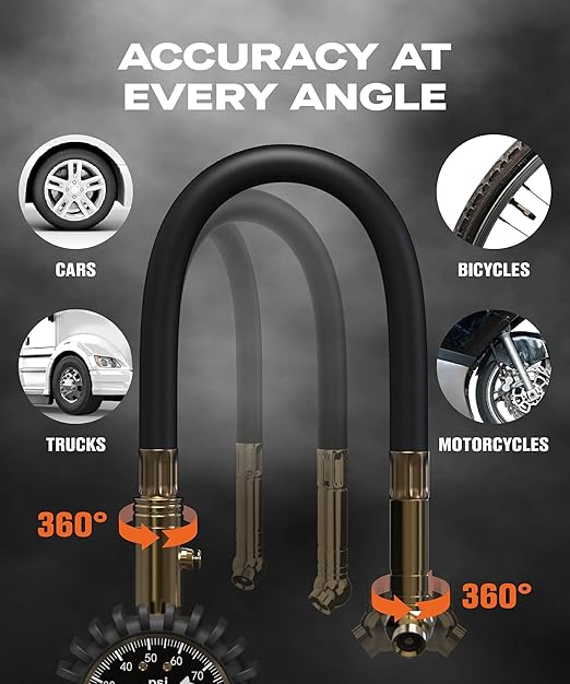 Vondior Tire Pressure Gauge (0-100 PSI) - Certified ANSI B40.1 Tire Gauge for Cars and Trucks, Large 2" Glow Dial Easy-Read Tire Gauges for Tire Pressure Car Accessories