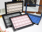 Stratalife Jewelry Organizer 40 Grid Blue Black Jewelry Tray with Clear Dust-proof Lid Velvet Earring Organizer Necklace Ring