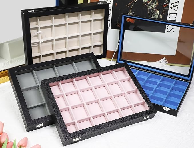 Stratalife Jewelry Tray 24 Grid Earring Organizer with Clear Lid Jewelry Holder Organizer Jewelry Organizer Box Jewelry Stora