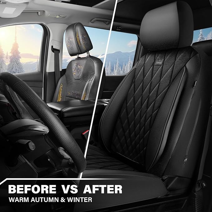 CAR PASS Luxury Faux Leather Car Seat Covers Front Seats, Breathable Soft Velvet Premium Automotive Seat Covers 2 Pack, Armre