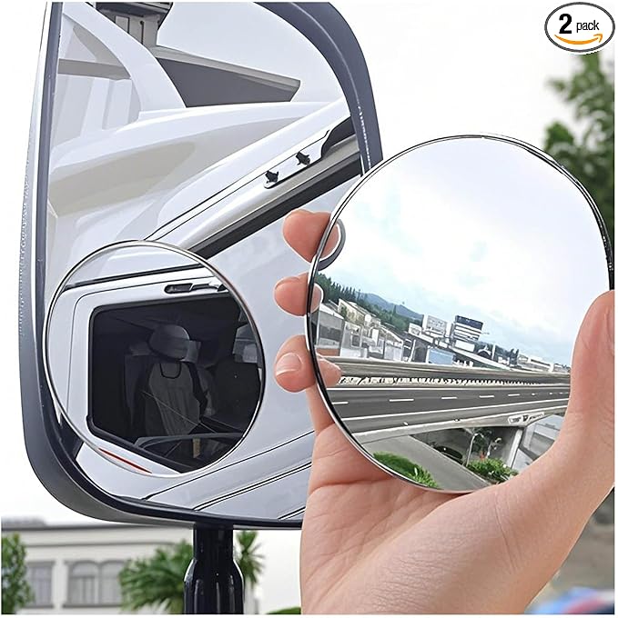 2Pcs Large Stick-on Blind Spot Car Mirror, 3.75 Inch Non-Adjustable Big Round Convex Rear View Mirrors, HD Glass Blindspot Convex Rearview Mirror for Car, an, SUV and Trucks