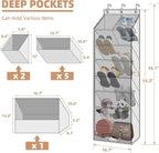 STORAGE MANIAC Over the Door Shoe Organizer with Curtain Dustproof Heavy-Duty Large Deep Pocket Hanging Shoe Organizer for Cl