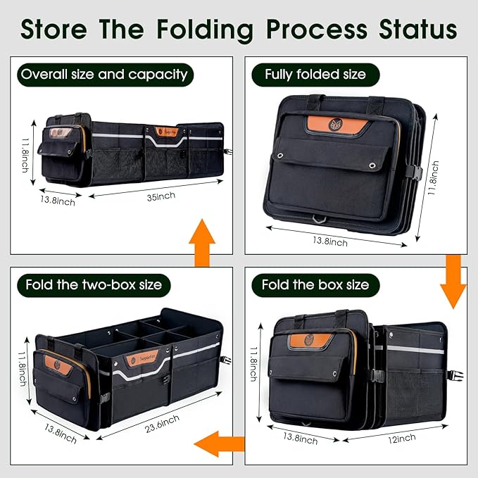 Car Trunk Organizer for SUV, Heavy Duty Waterproof Trunk Organizer, Foldable Collapsible Car Organizer with Cooler, Multi-Comp