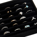 SPAKOWN Ring Box Display Holder, Clear Velvet Jewelry Storage Tray Organizer for Ring Stud Earring (Black, 5 Drawers)