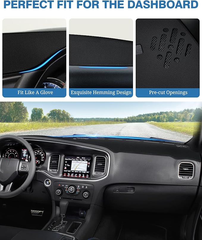 FIILINES Dash Cover for Dodge Charger 2011–2023, Dashboard Cover Mat for Charger Accessories Sunshade Nonslip Mesh Protector 