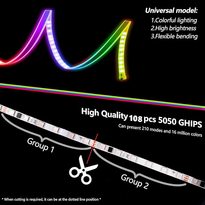 Ultra Thin LED Hood Light Strip, RGB Illusory Color Beam Kit, Multicolor Flexible LED Daytime Running Strip Lights for Cars, Trucks, Pickups, SUVs, etc (70in)