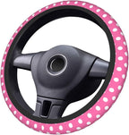 Cute Pink White Polka Dot Steering Wheel Cover for Women, Universal Fit 14-15 inch,Automotive Interior Accessories Decorative