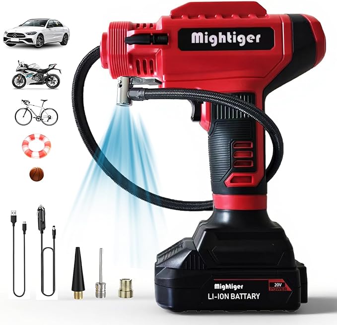 Portable Tire Inflator 20V Cordless Handheld Car Drill Air Pump Mini Air Compressor DC 12V 150PSI with Rechargeable Battery, Auto Shut Off, LED, Digital Pressure Gauge for Cars Bikes