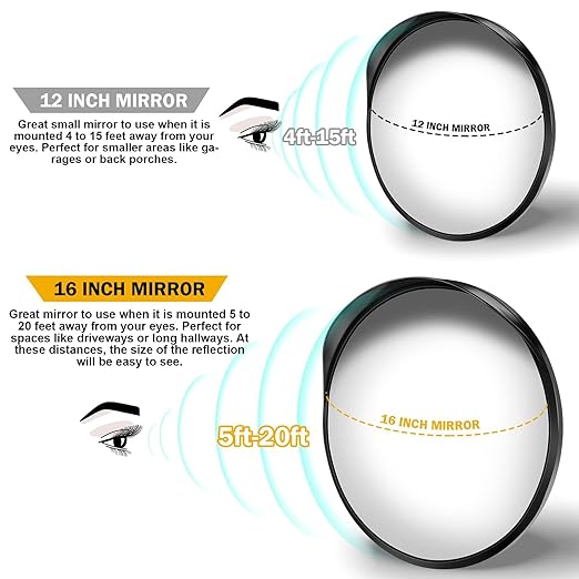 Premium 2 Pack 16" 2.0mm Thick Acrylic Convex Traffic Mirror, Ajustable Wide Angle View Security Mirror for Garage, Parking, Warehouse, Office, driveway and Traffic Blind Spots