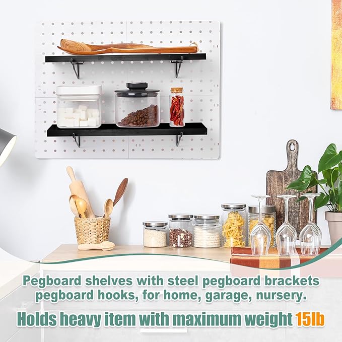 Qunclay 8 Pack Pegboard Shelf Set Wooden Shelves with Metal Brackets Hook Wall Pegboard Shelving Heavy Duty Accessories for C
