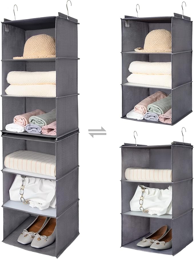 GRANNY SAYS 6-Shelf Hanging Organizer for Closet, Separable to 2 Pack 3-Shelf Hanging Shelves, Hanging Organizer for Bedroom,