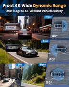 4 Channel 360° Dash Cam Front Rear Inside & Left Right,4K+1080P*3 FHD Car Camera,5GHz WiFi & App Control,8 IR Lamps Night Vis