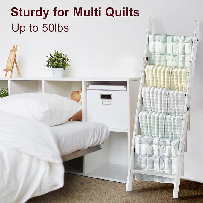 Honest Blanket Ladders for The Living Room, 6-Tier Blanket Holder, Wall-Leaning Blanket Rack, Ladder Shelves, Wooden Quilt La