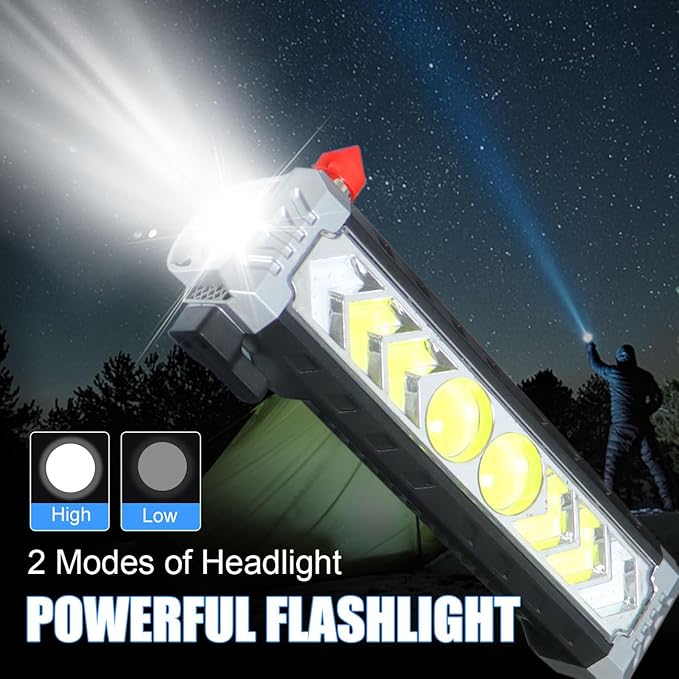 Car Flashlight Solar Flashlight, Window Breaker & Seat Belt Cutter, Multi-Function Torch Tool Magnetic LED COB Work Light wit