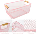 AJIODA Metal Mesh Steel Basket, Large Wire Storage Organizer Basket Multi-function Hanging Kitchen Baskets with Wood Handle f