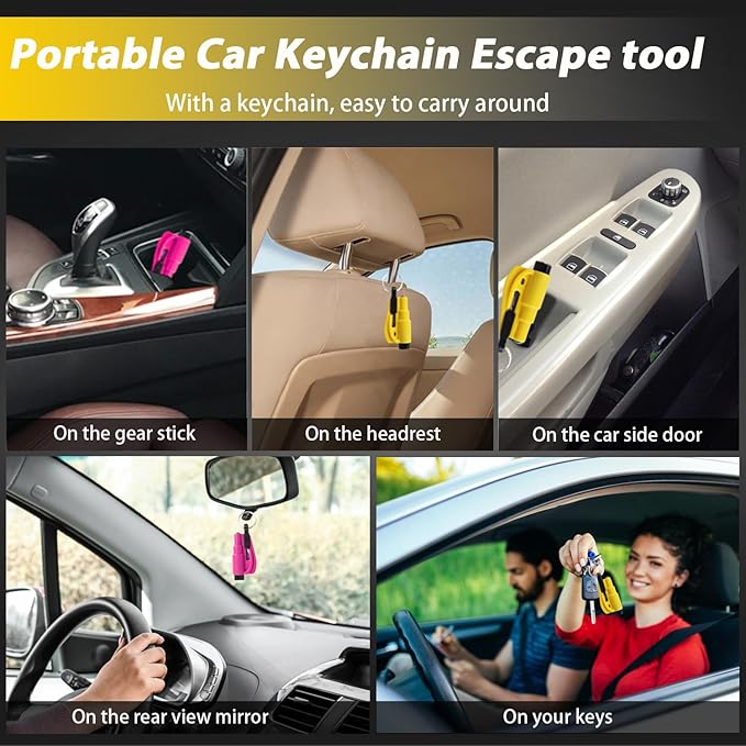 2-Pack Original Emergency Keychain Car Escape Tool – 2-in-1 Seatbelt Cutter & Window Breaker, Compact Auto Safety Hammer, Saf
