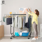CAPHAUS Heavy Duty Clothes Rack with Double Rods, 660LBS Capacity Rolling Clothing Rack for Hanging Clothes, Adjustable Metal