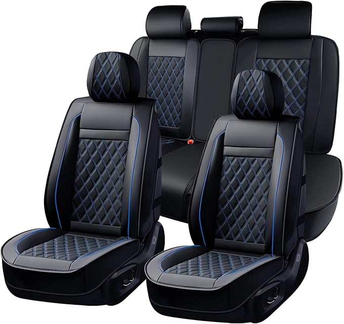 Huidasource Seat Covers Full Set, Nappa Leather Seat Cover, Hollowed-Out Side Compatible with Airbags Child Seat, Velcro Adju