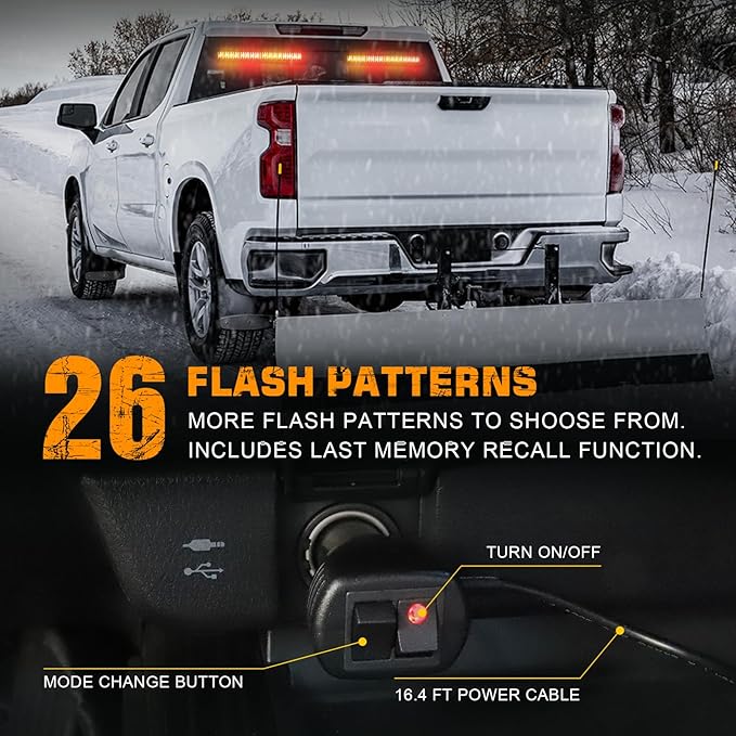 XRIDONSEN 2 in 1 Amber Red Traffic Advisor Light Bar 144 LED Warning Safety Interior Front/Rear Emergency Dash Windshield Strobe Lights for Firefighter Construction Vehicles Trucks Car (2x17.7 inch)