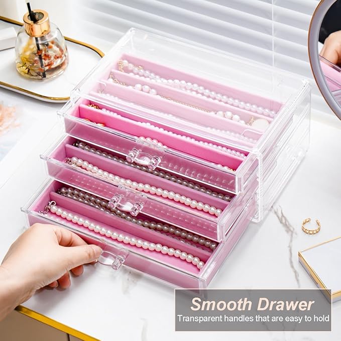 YUFONG Necklace Holder Organizer, Dustproof Necklace Box Velvet Necklace Organizer Box with Lid Clear Acrylic Dustproof Stack