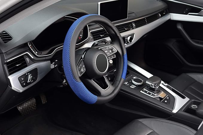 KAFEEK Steering Wheel Cover, Universal 15 inch, Microfiber Leather Viscose, Breathable, Anti-Slip,Warm in Winter and Cool in 