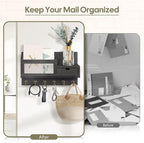 FifthQuarter Key and Mail Holder for Wall, Mail Organizer Wall Mount with 6 Hooks and Storage Drawer, Easy Installation Key R