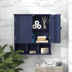 TaoHFE Blue Bathroom Over The Toilet Storage Cabinet,Wall Medicine Cabinet Organizer with 2 Door Adjustable Shelves,Wooden Mo
