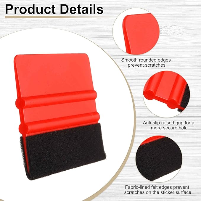 HARFINGTON 10pcs Car Vinyl Scraper 4inch Vinyl Squeegee Felt Edge Squeegee Tool for Car Window Tint Wallpaper Decal Sticker Installation Crafts Car Wrap Paste, Red
