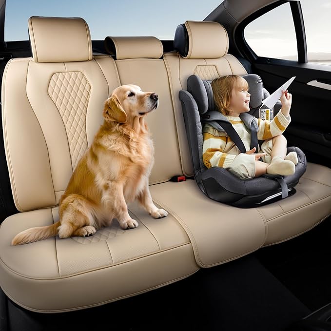 Coverado Automotive Seat Covers, Back Car Seat Cover, Rear Seat Cover, 3-Pieces Luxury Car Seat Cushion, Beige Seat Cover Sea