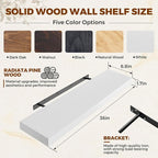 Floating Wall Shelf 36x6.8x1.7 Inch – Solid Wood Shelf in White Finish – Heavy Duty Wall Mounted Rustic Display Shelf for Liv