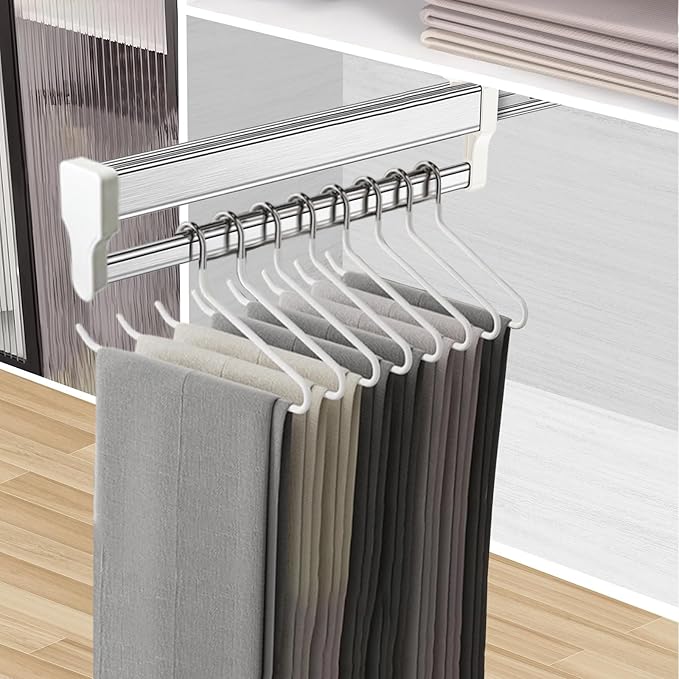 Pull Out Clothes Hanger Rod Adjustable Wardrobe Clothing Rail Hanger Rack Bar for Pants Clothes Stainless Steel (792mm/31.2in