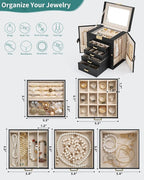 AKOZLIN 5-Tier Jewelry Box Leather Jewelry Storage Organizer with 4 Drawers Lockable for Women Girls Ring Necklace Earring Br