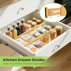 Fyvva Drawer Divider, Adjustable Bamboo Kitchen Drawer Organizer, Spring Loaded Drawer Organizer, Dresser Separators for Kitc