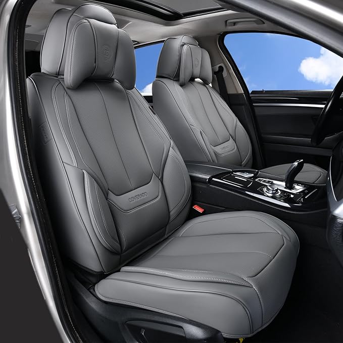 Coverado Universal Seat Covers Front, 2-Pack Waterproof Seat Covers for Cars, Universal Nappa Leather Car Seat Covers with He