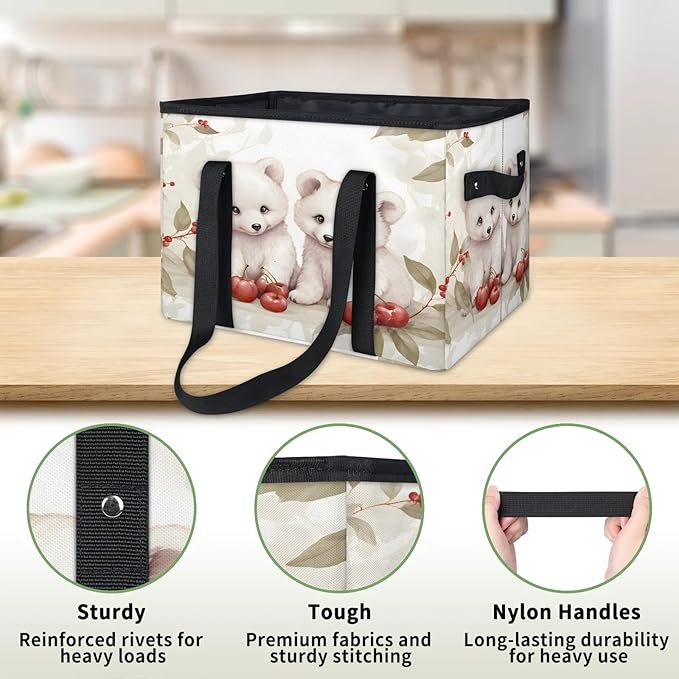 Reusable Grocery Bags Heavy Duty Shopping Bags Foldable Large Tote Bags with Long Handles & Hard Bottom