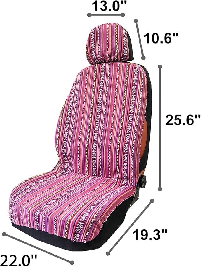 Pink Car Seat Cover Hippie Boho 4PCS Cute Western Accesories for Women Girls' GIF, Automotive Interior Covers Stripe Multi-Co